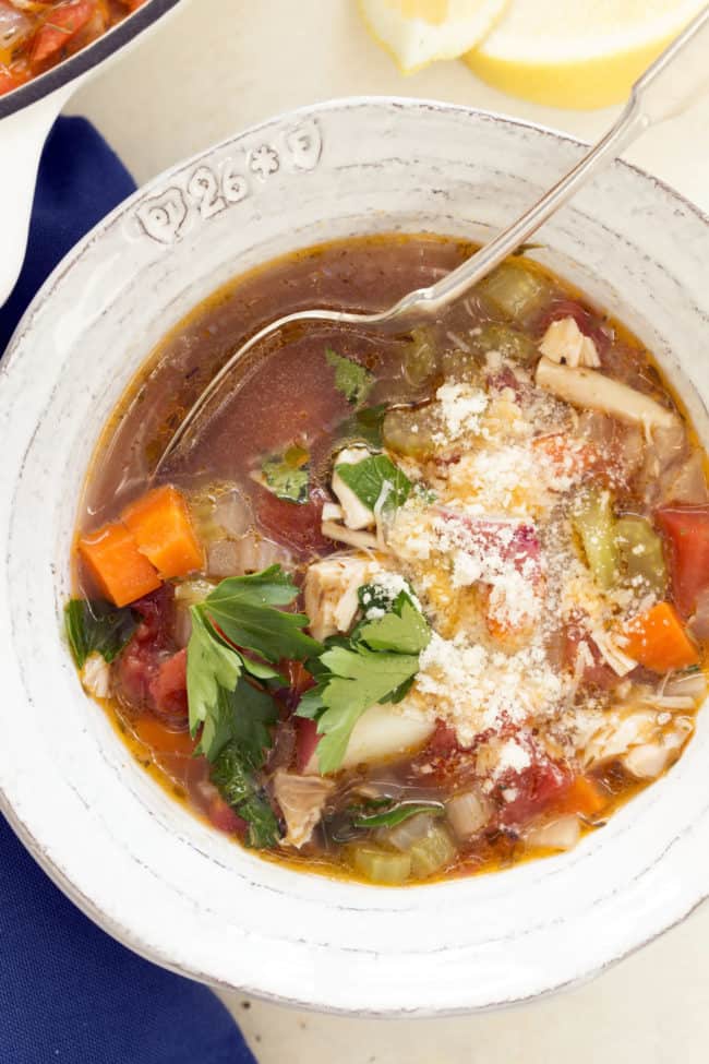 This richly flavored Italian Chicken Vegetable Soup is jammed packed with vegetables simmered in a perfectly seasoned broth