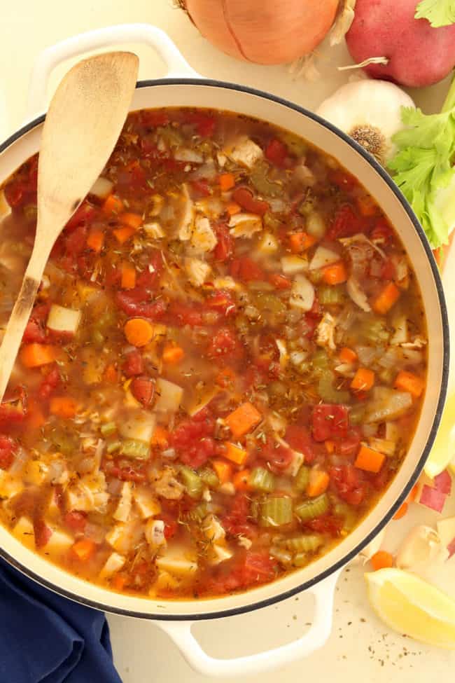 This richly flavored Italian Chicken Vegetable Soup is jammed packed with vegetables simmered in a perfectly seasoned broth