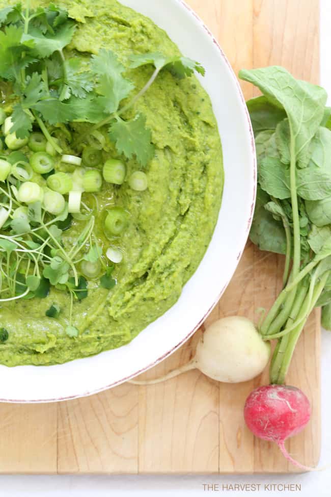 This Spinach Hummus is loaded with chickpeas, spinach, arugula, cilantro, green onion and garlic