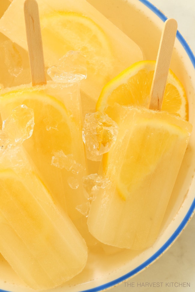 Lemon Ginger Popsicles are made with lemon, ginger, honey and water