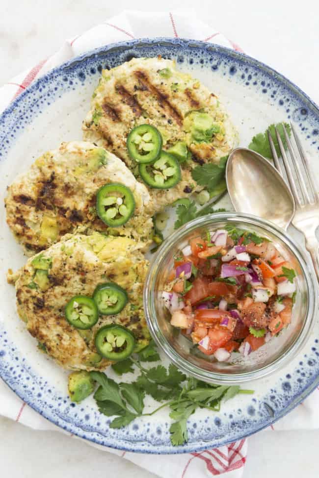 These Mexican Avocado Chicken Burgers are perfect for summertime and they're moist and flavorful and you really need no bun at all