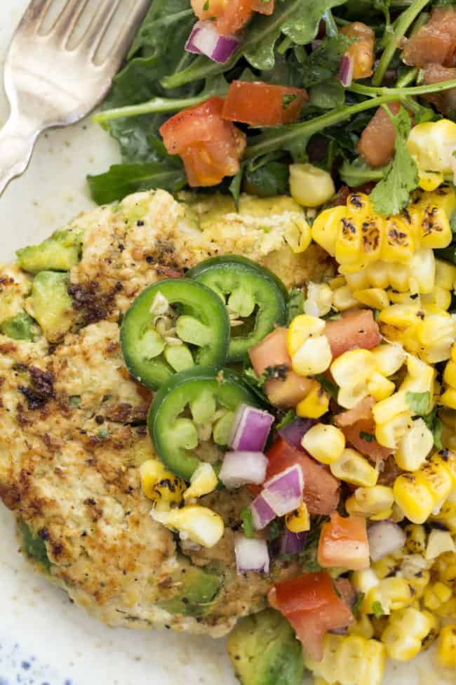 These Mexican Avocado Chicken Burgers are perfect for summertime and they're moist and flavorful and you really need no bun at all