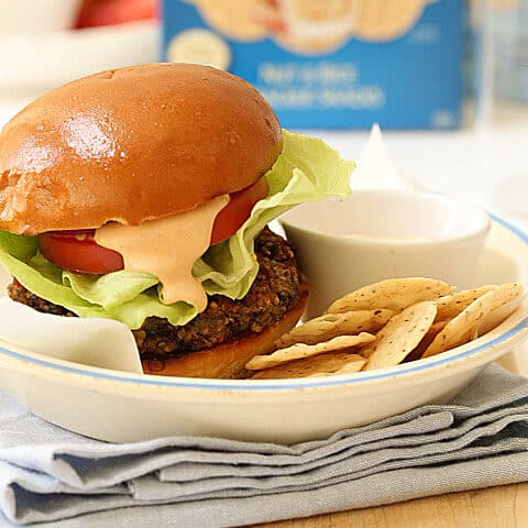 Moist and tender Quinoa Black Bean Burgers made with black beans, quinoa, vegetables all topped with a chipotle mayonnaise