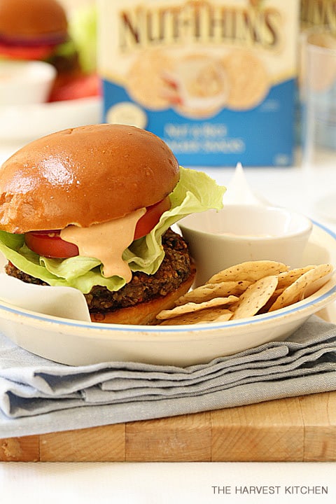 Moist and tender Quinoa Black Bean Burgers made with black beans, quinoa, vegetables all topped with a chipotle mayonnaise