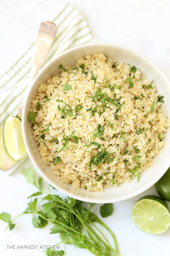 This fluffy Cilantro Lime Quinoa is made with quinoa,onion and garlic, then tossed with fresh lime juice and chopped cilantro