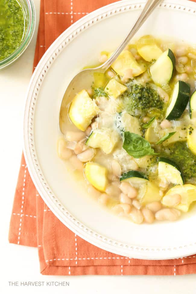 This nourishing Summer Squash Soup is chockfull of chunky pieces of zucchini and yellow squash, onion, celery and cannellini beans, all simmered in a delicious broth