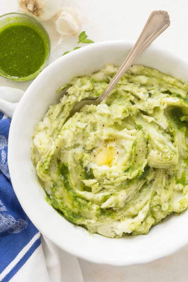  These Basil Mashed Potatoes are classic mashed potatoes with a swirl of homemade pesto to makes the best mashed potatoes your whole family will love