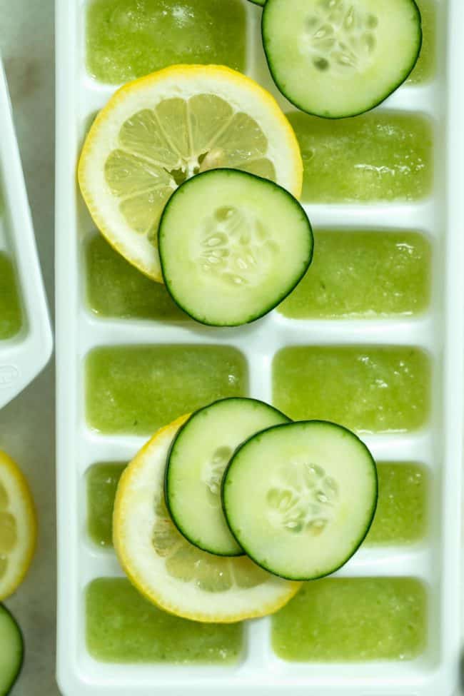 cucumber lemon water ice cubes in trays