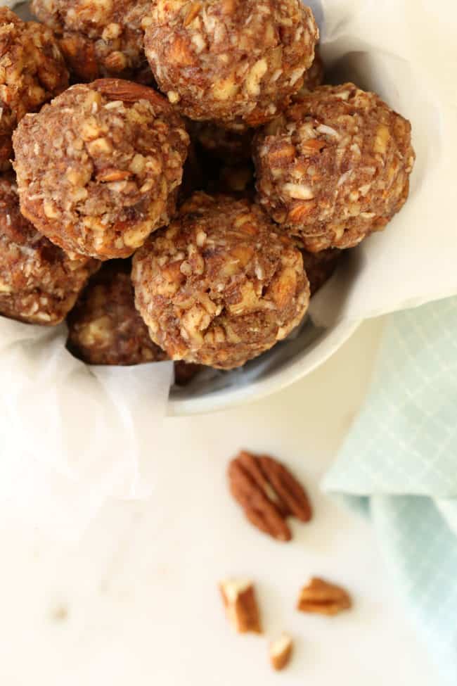 These Banana Donut Holes, also called no bake energy bites, are deliciously nutty and sweetened with dates and banana and made with just 8 ingredients