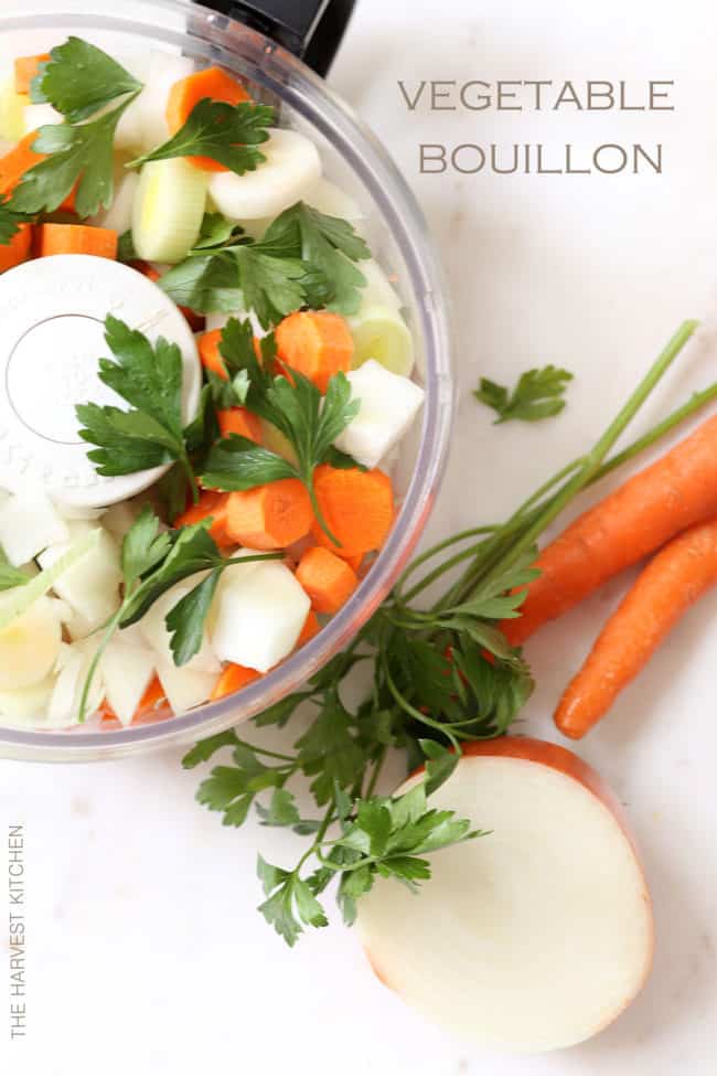 This homemade Vegetable Bouillon is quick and easy to make, and it's really great to have on hand for recipes that call for vegetable stock