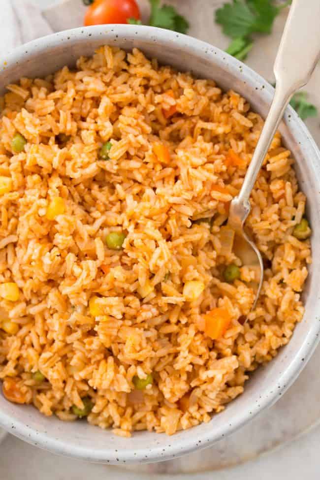 bowl of Homemade Spanish Rice (also known as Mexican Rice) 