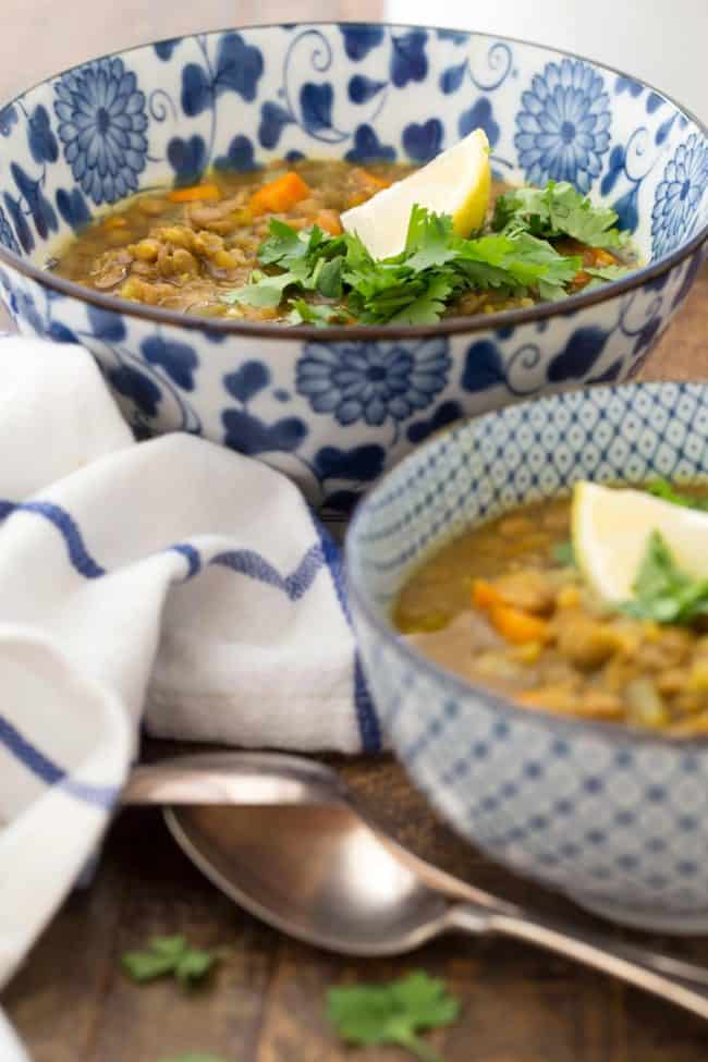 bowls of legume soup