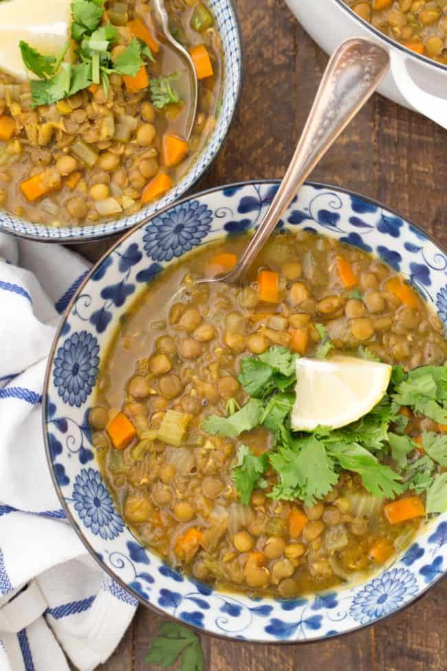 bowls of legume soup