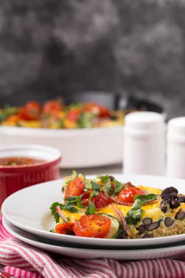 This Spanish Frittata is loaded with zucchini, onion, garlic, black beans, quinoa, a little cheese and of course eggs