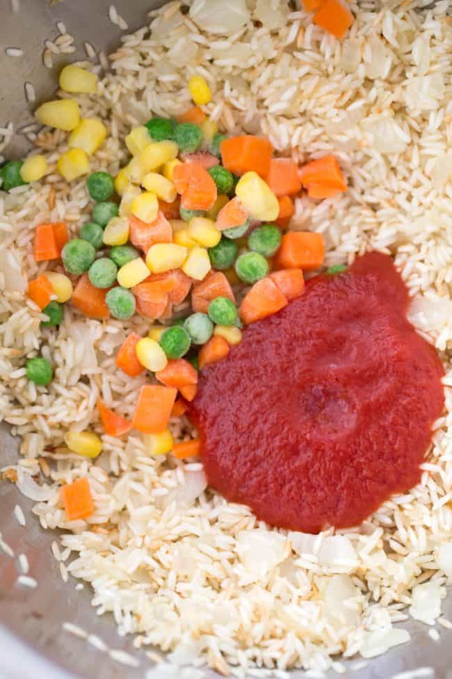 pot of rice with vegetables