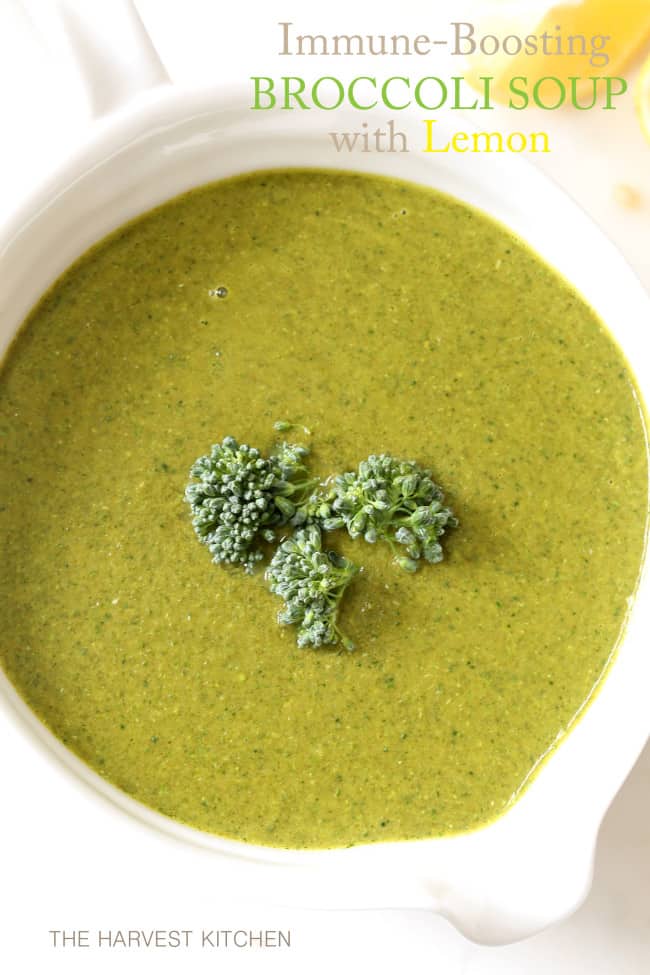 This Immune Boosting Broccoli Soup is loaded with broccoli, kale and spinach and comes together in a pinch