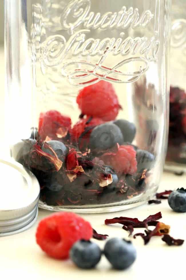 glass filled with dried hibiscus leaves 