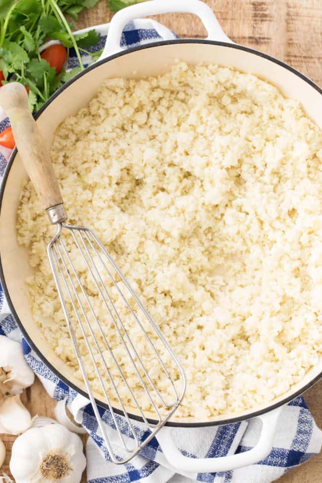 pot of cauliflower rice