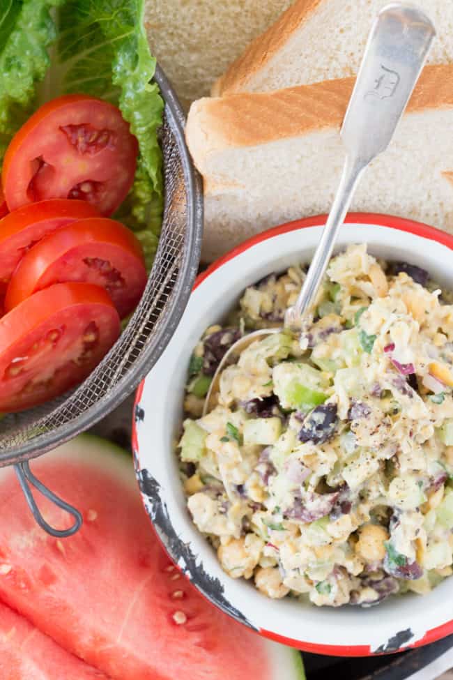 bowl of chickpea salad for vegetarian sandwich