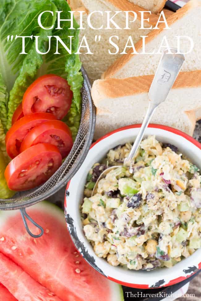 This Chickpea Tuna Salad is made with canned chickpeas, onion, celery, kalamata olives, parsley and parmesan cheese all tossed in a delicious dressing