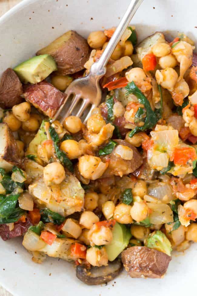 bowl of chickpea and potato skillet