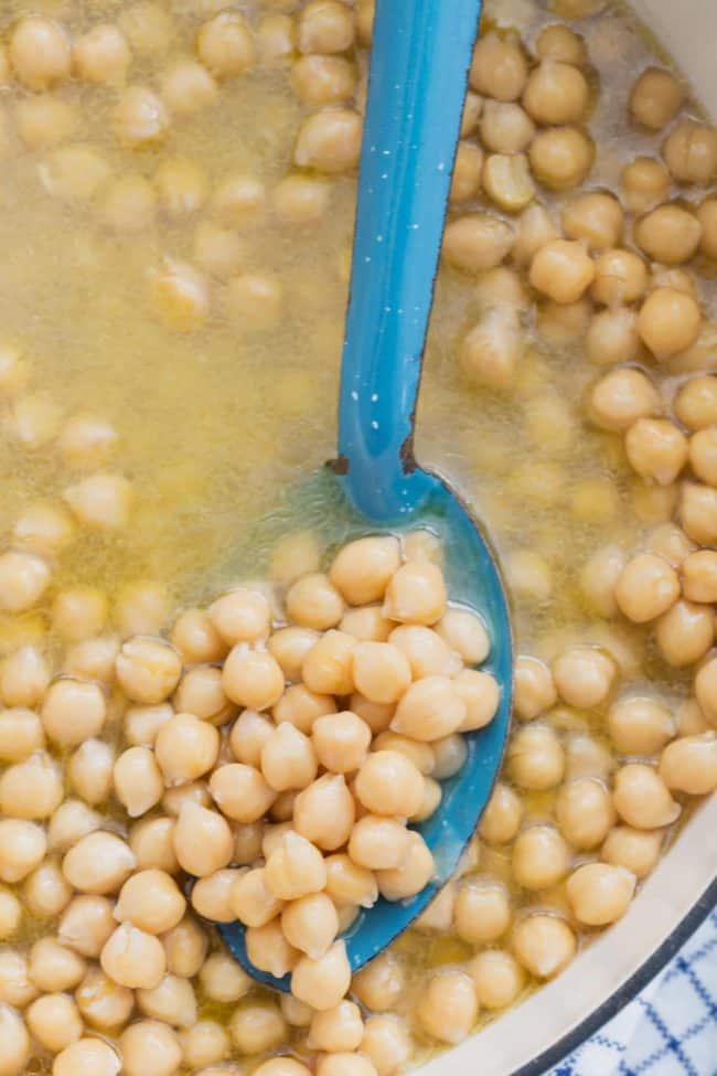 pot filled with cooked chickpeas