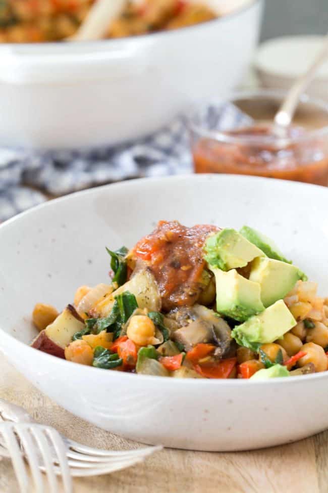 bowl of chickpeas and roasted potatoes