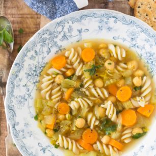 This Chickpea Soup (Vegetarian Chicken Noodle Soup) is a cozy, comforting and delicious soup that's quick and easy to make