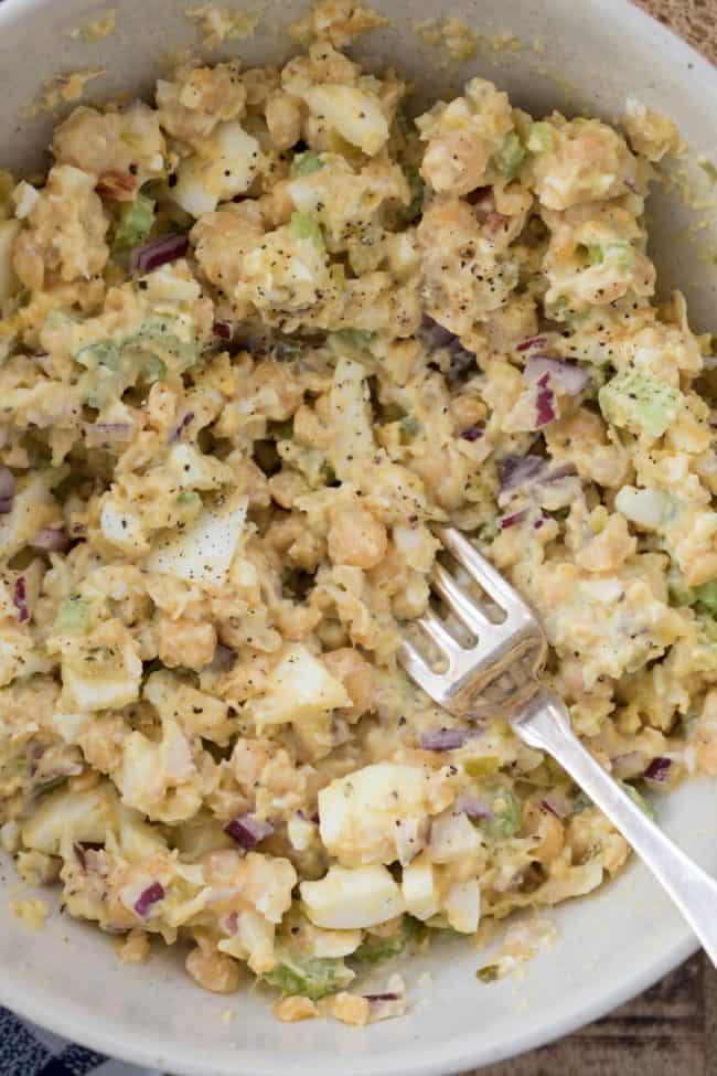 This Easy Egg Salad with chickpeas is a great make-ahead recipe to serve on toast for breakfast or as a sandwich or wrap for lunch