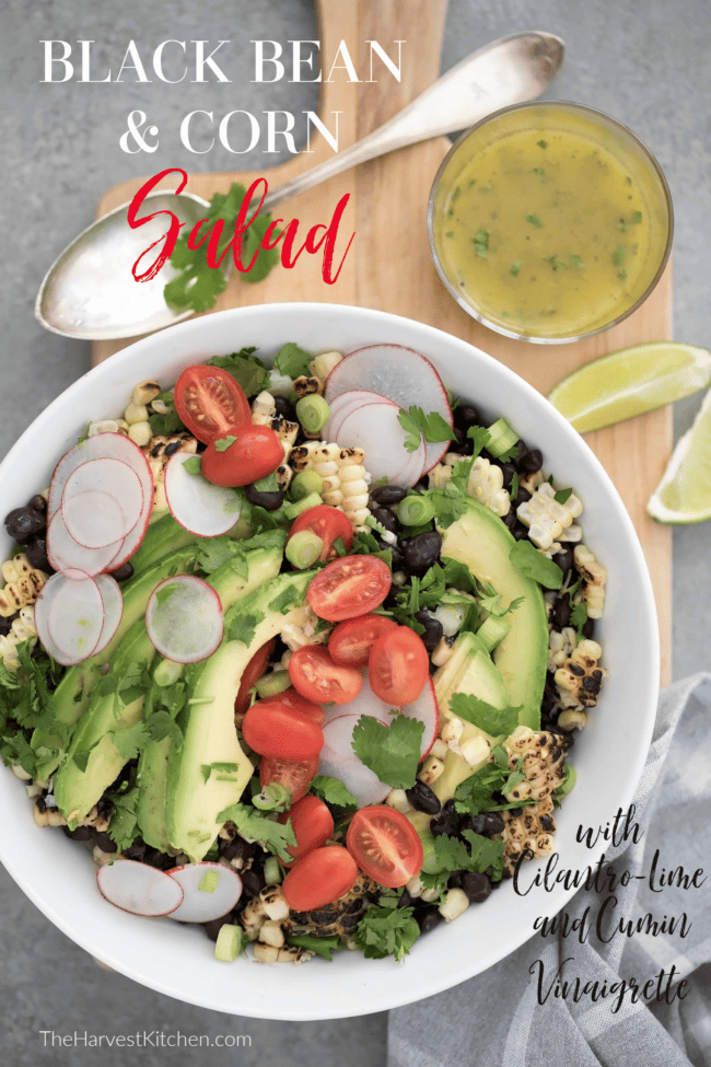 bowl of vegetable salad with avocado and corn