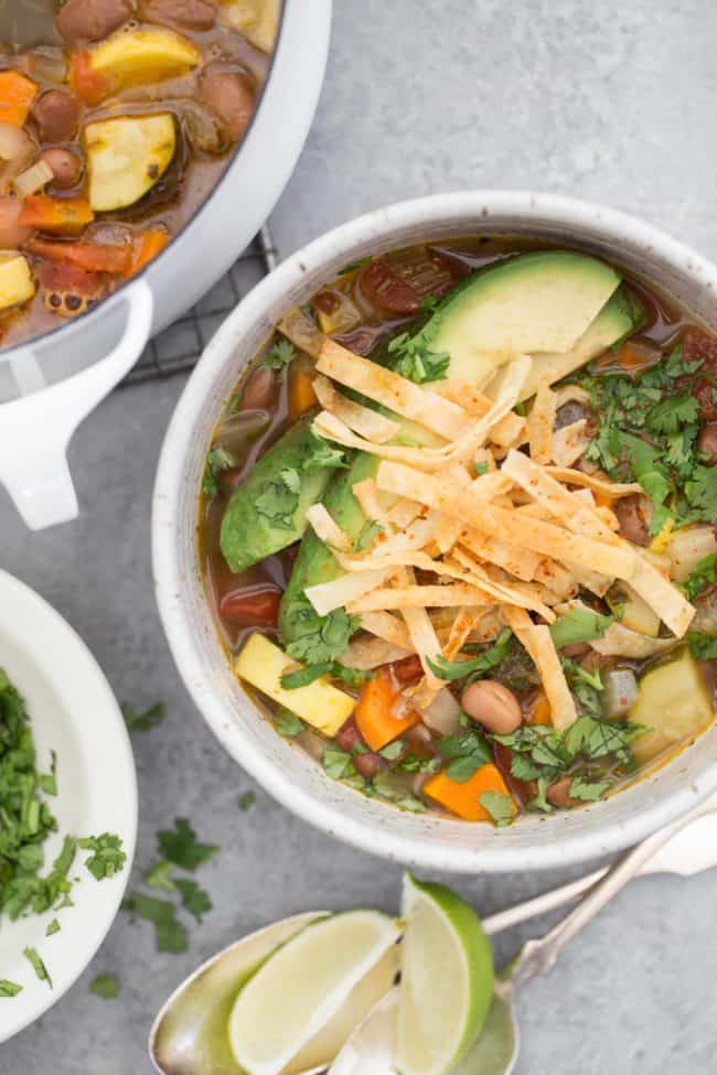 bowls of vegan tortilla soup