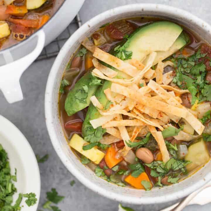 bowls of vegan tortilla soup