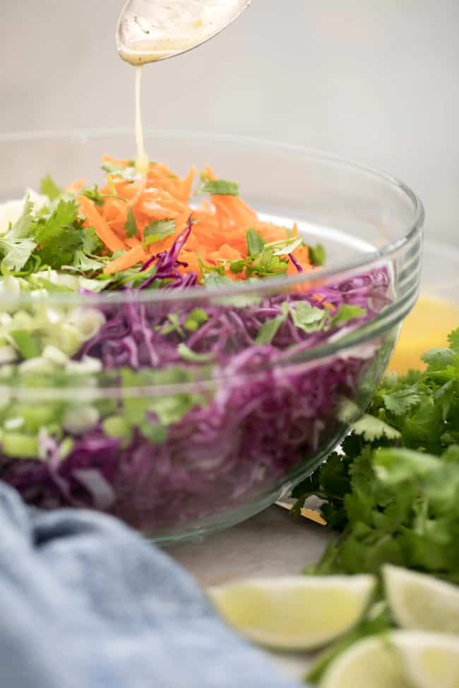 clear bowl with shredded cabbage 