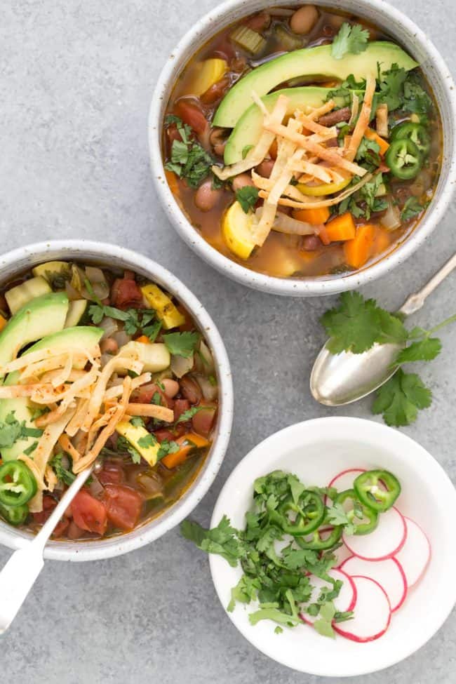 bowls of bean tortilla soup