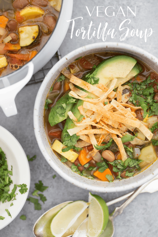 bowls of bean tortilla soup