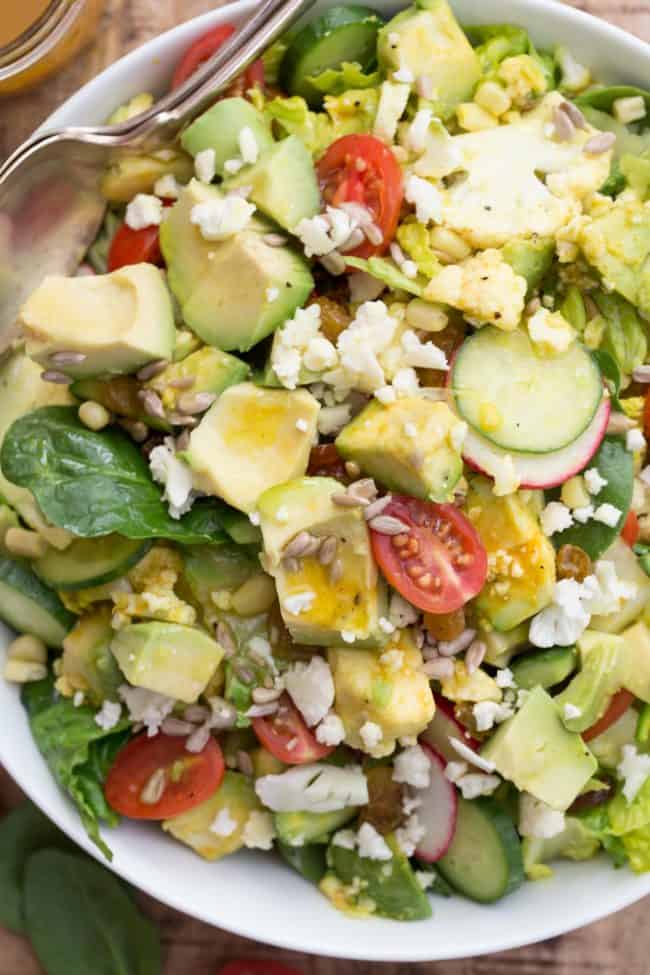 bowl of chopped lettuce and vegetables