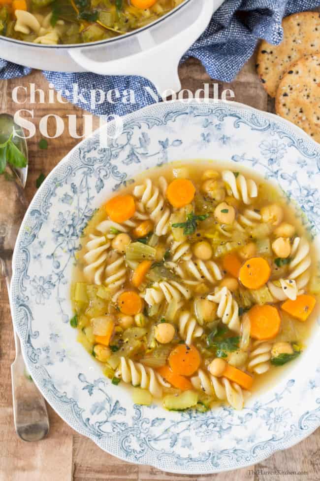 This Chickpea Soup (Vegetarian Chicken Noodle Soup) is a cozy, comforting and delicious soup that's quick and easy to make