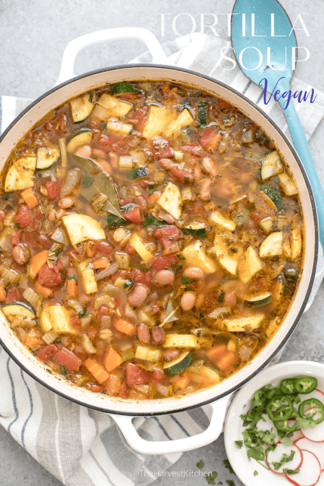 pot of vegan tortilla soup