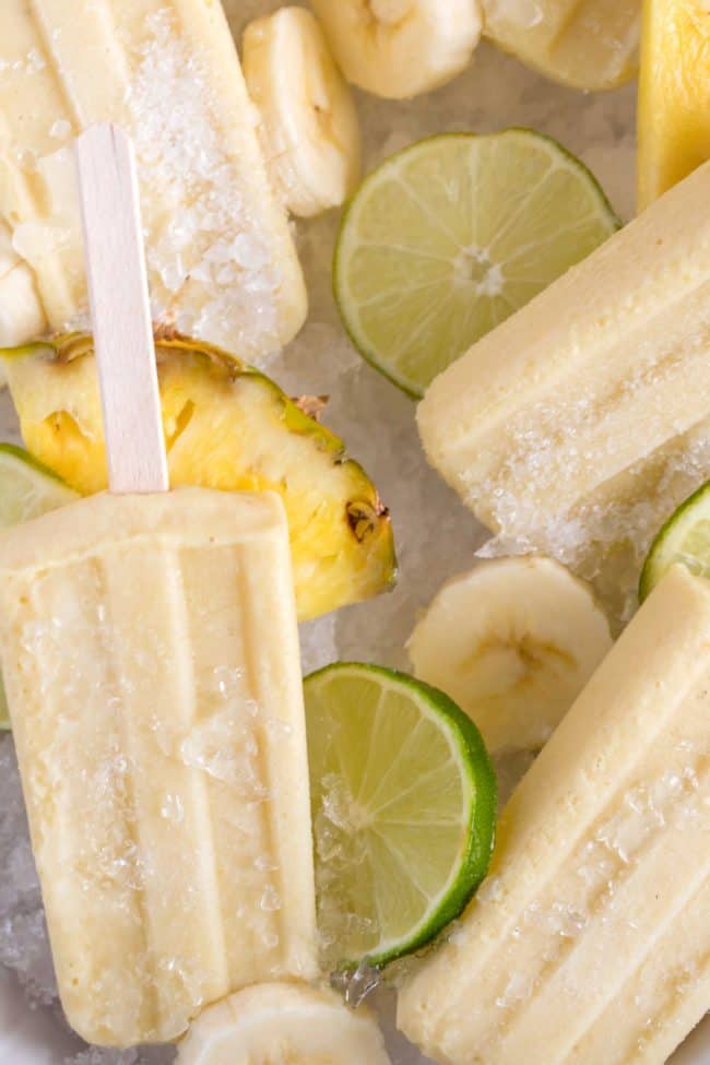 These easy-to-make Pineapple Banana Popsicles are made with fresh bananas, pineapple, pineapple juice and coconut milk