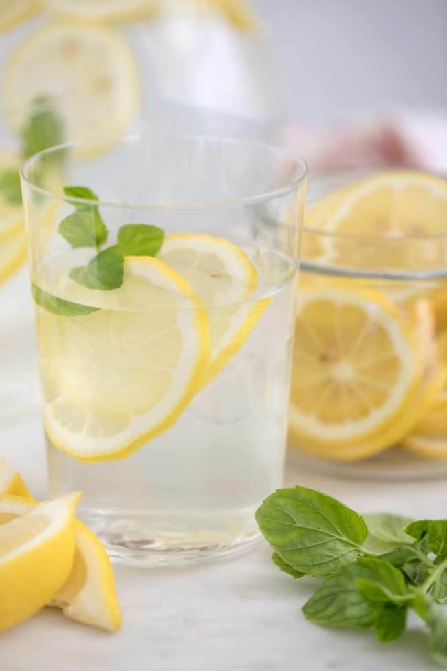 Glasses of water with lemon.