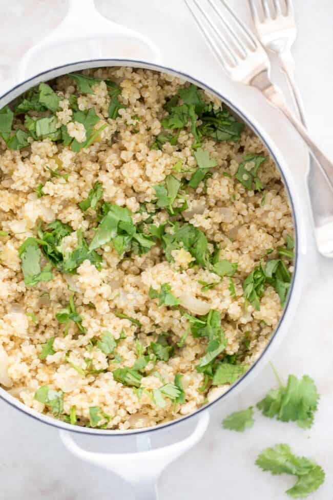 pot of quinoa with cilantro