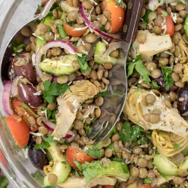 Bowl of tossed lentil salad