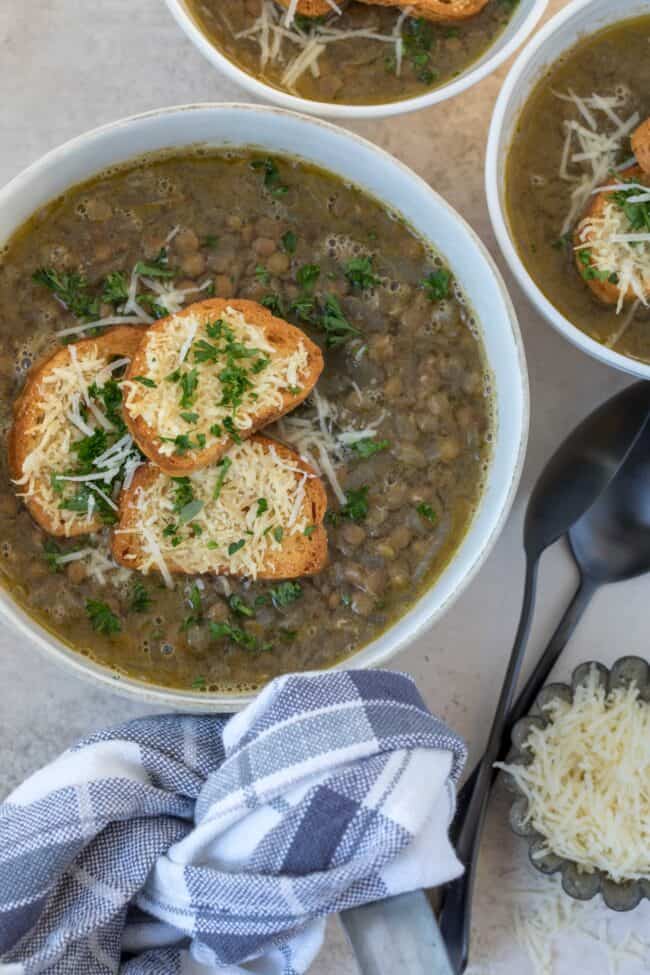 bowls of French lentil soup