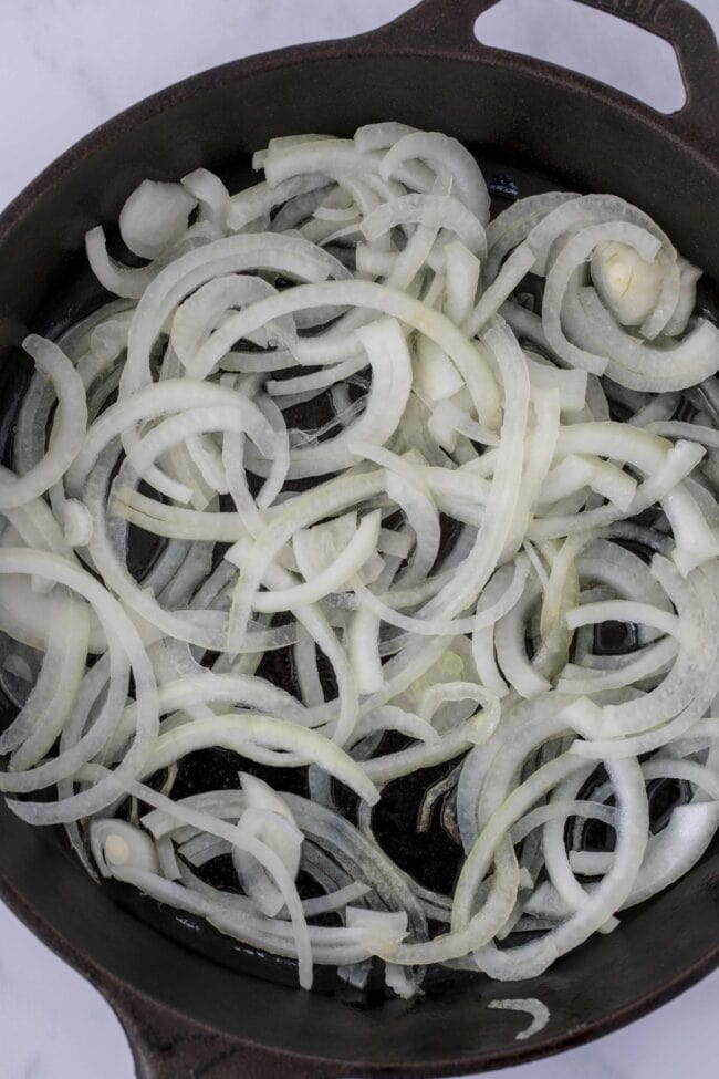 skillet with caramelized onions