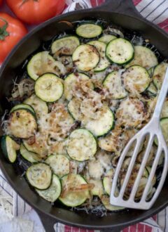 skillet of sauteed zucchini and onions