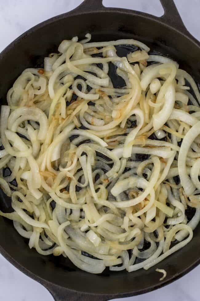 skillet with caramelized onions