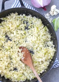 pan of cauliflower rice
