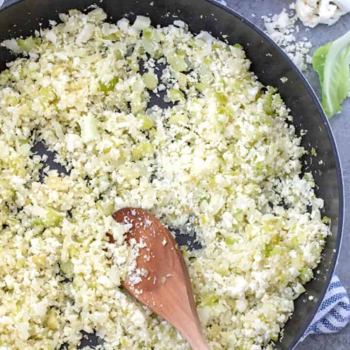 pan of cauliflower rice