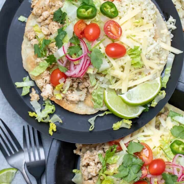 plate with ground chicken tostadas