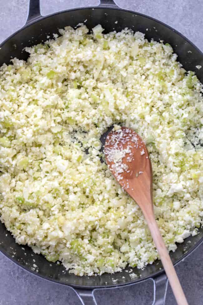 pan of cauliflower rice